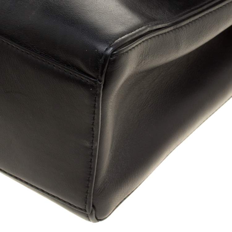 Pre Owned Hugo Boss Black Leather Top Handle Briefcase 