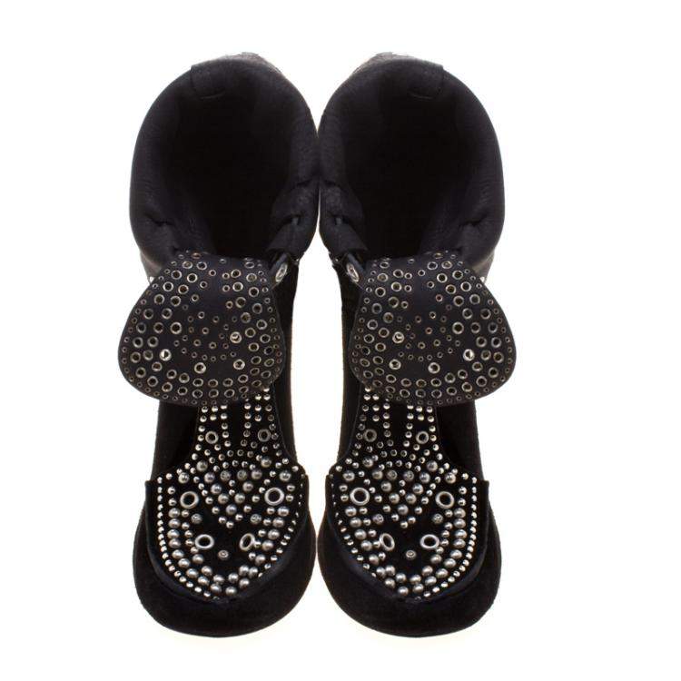 Pre Owned Isabel Marant Black Suede Mossa Studded Cutout Ankle Boots Size 39
