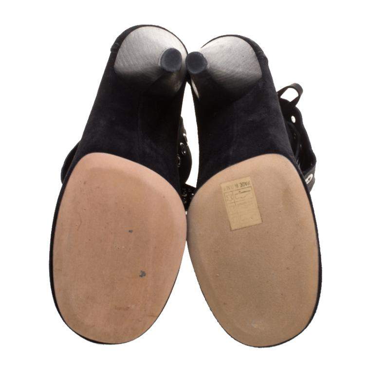 Pre Owned Isabel Marant Black Suede Mossa Studded Cutout Ankle Boots Size 39