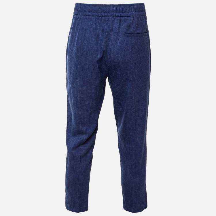 Pre Owned ISAIA Blue Wool & Linen Blend Regular Fit Pants M
