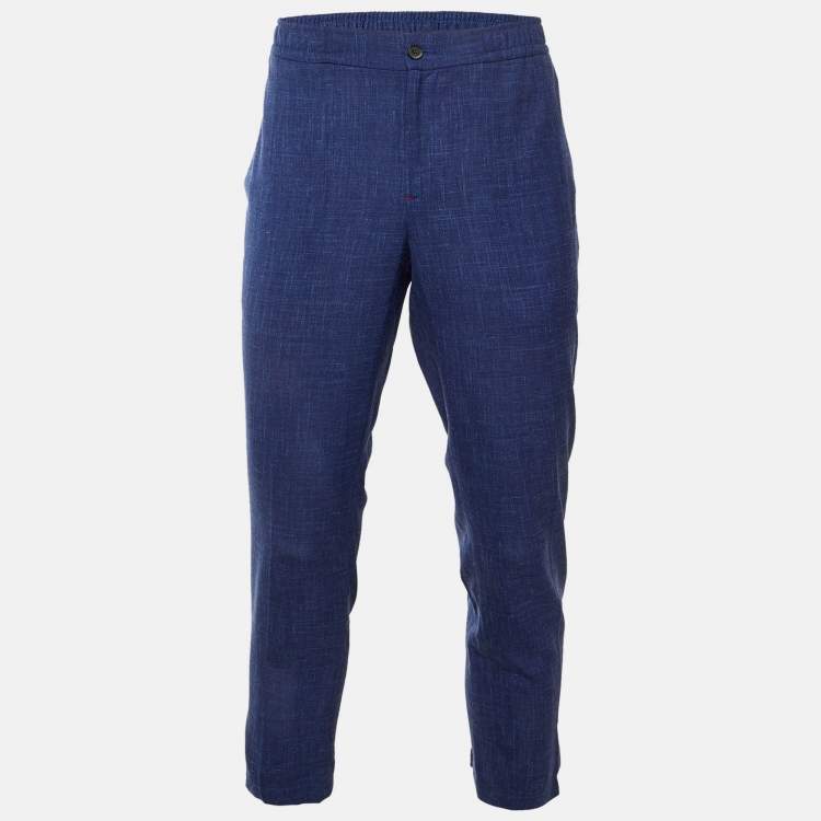 Pre Owned ISAIA Blue Wool & Linen Blend Regular Fit Pants M