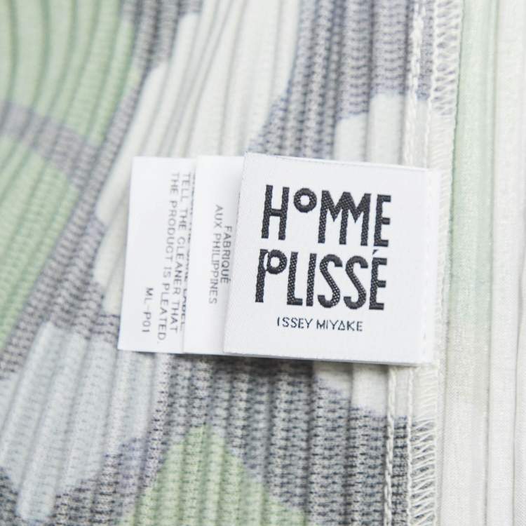 Pre Owned Issey Miyake Homme Plisse Green Printed Stretch Crepe Pleated Trousers M