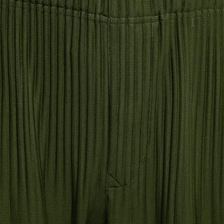 Pre Owned Issey Miyake Homme Plisse Olive Green Knit Pleated Trousers S