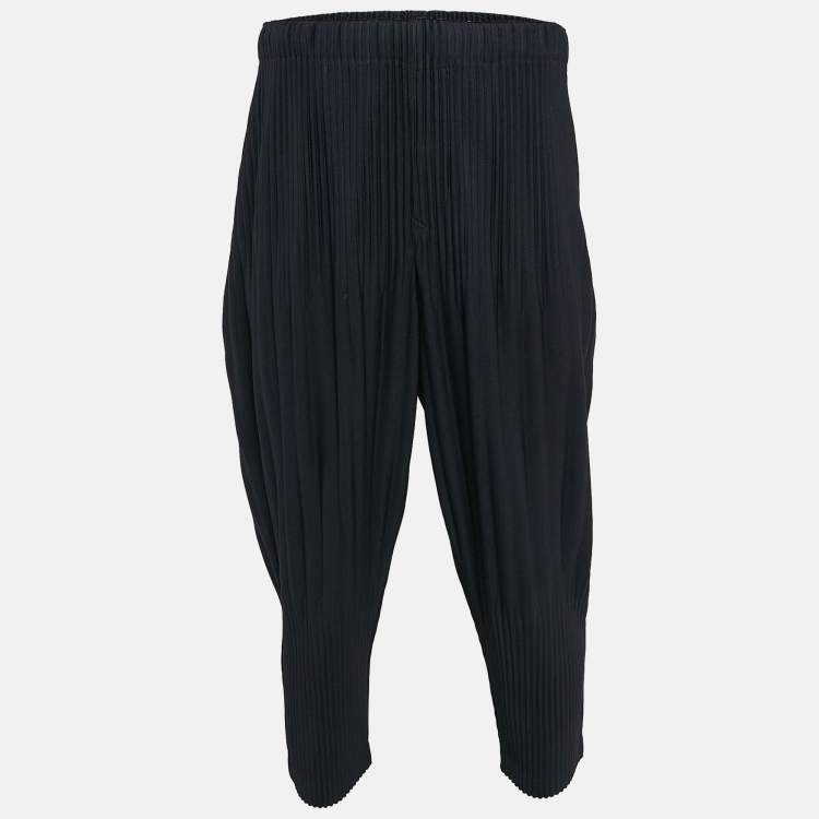 Pre Owned Issey Miyake Homme Plisse Navy Blue Knit Pleated Trousers S