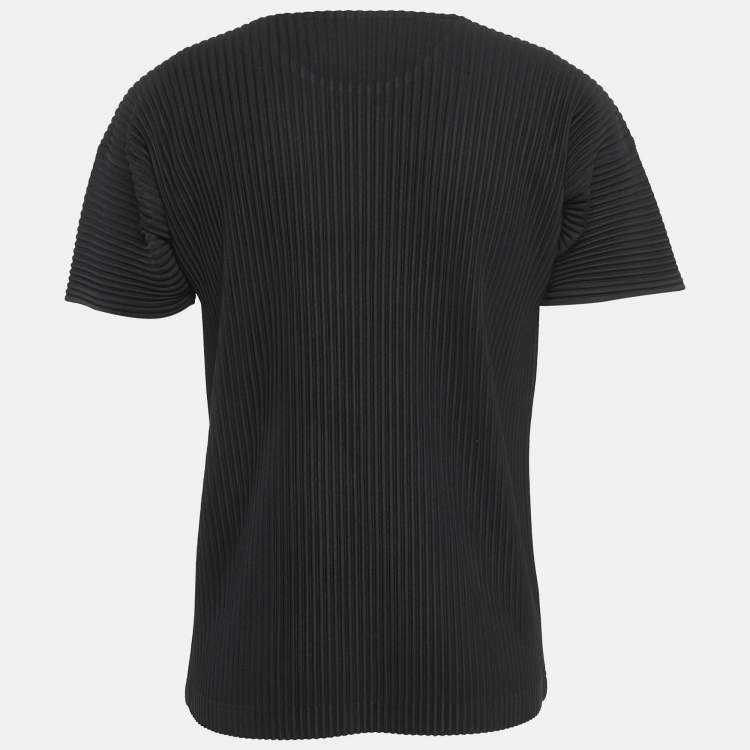 Pre Owned Issey Miyake Homme Plisse Black Plisse Round Neck T-Shirt L