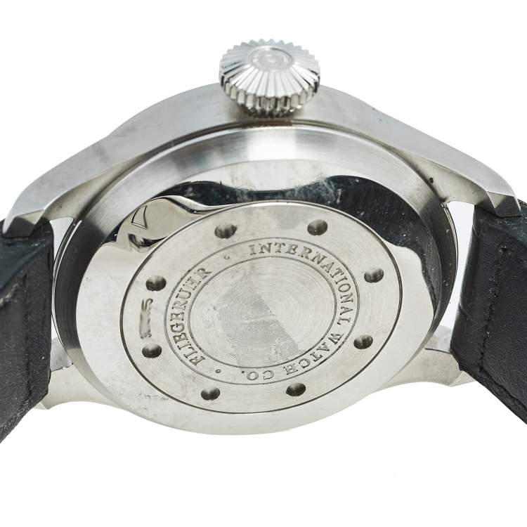 Pre Owned IWC Black Stainless Steel Alligator Leather Big Pilot IW500901 Men's Wristwatch 46.20 mm