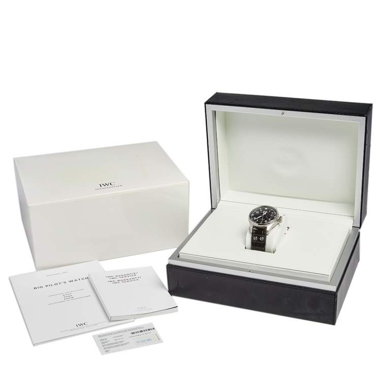 Pre Owned IWC Black Stainless Steel Alligator Leather Big Pilot IW500901 Men's Wristwatch 46.20 mm