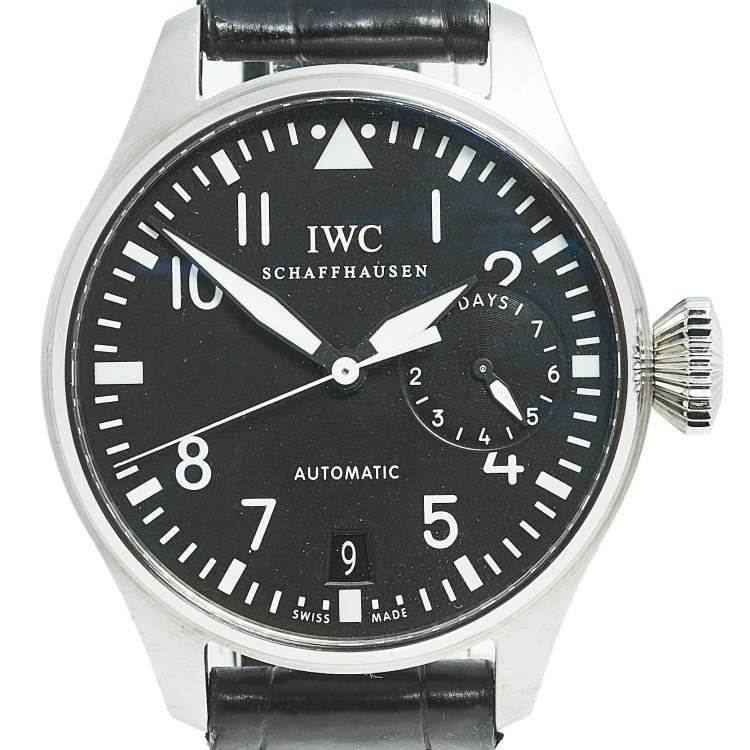 Pre Owned IWC Black Stainless Steel Alligator Leather Big Pilot IW500901 Men's Wristwatch 46.20 mm