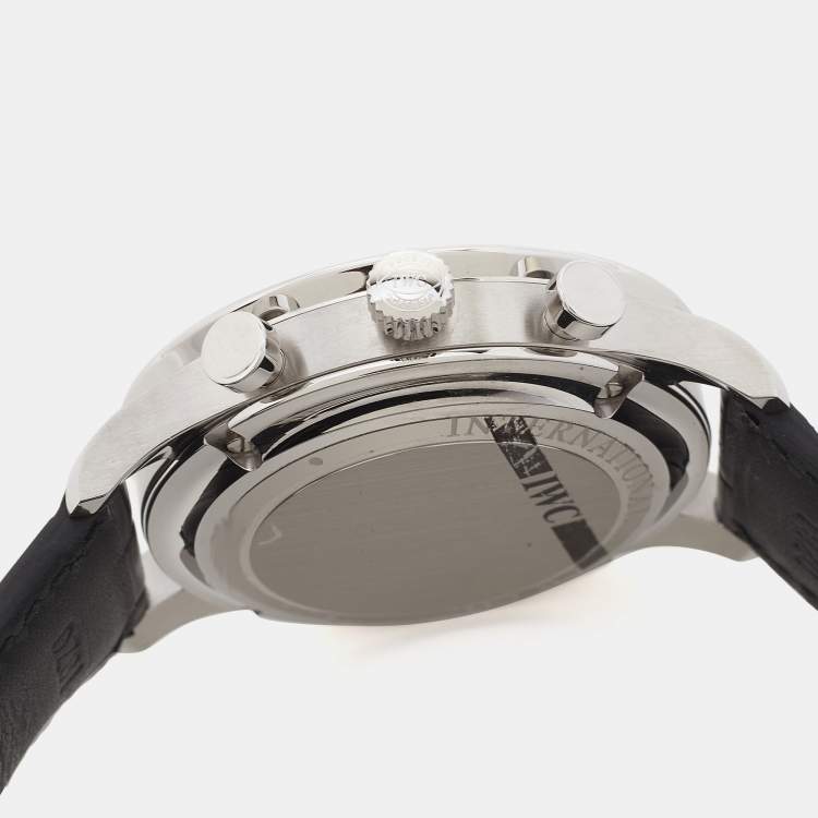 Pre Owned IWC Schaffhausen Black Stainless Steel Alligator Leather Portugieser IW371447 Men's Wristwatch 40.90 mm