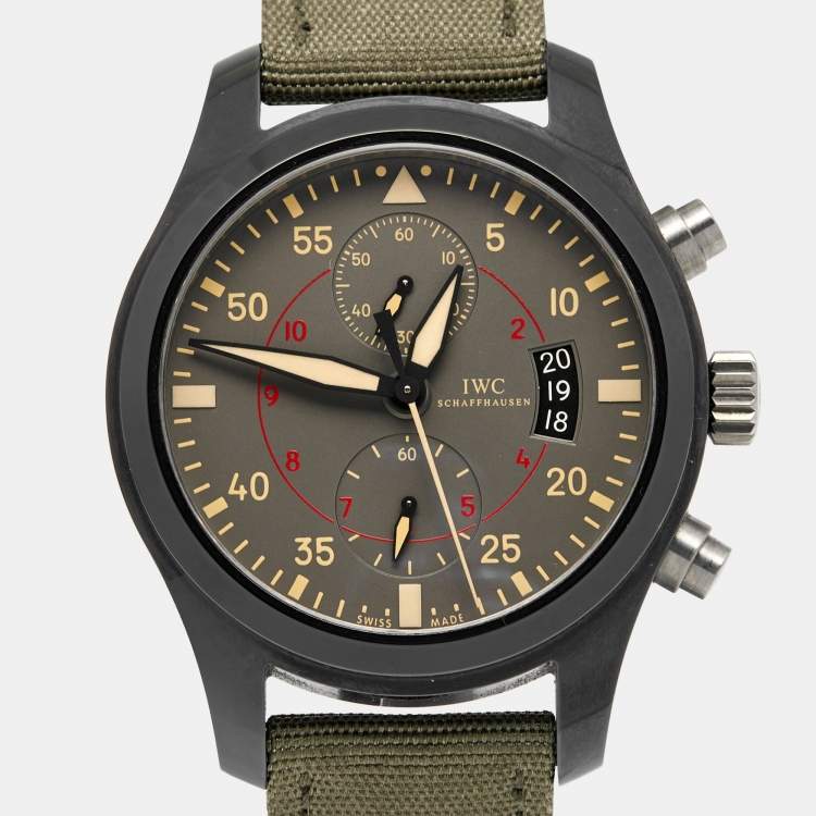 Pre Owned IWC Grey Ceramic Titanium Canvas Pilot Top Gun Miramar IW388002 Men's Wristwatch 46 mm 