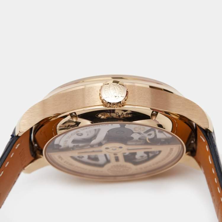 Pre Owned IWC Schaffhausen Blue 18K Rose Gold Alligator Leather Portugieser Perpetual Calendar Boutique Edition IW503312 Men's Wristwatch 44.20 mm