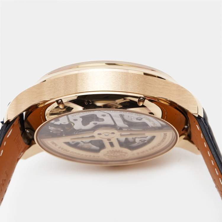 Pre Owned IWC Schaffhausen Blue 18K Rose Gold Alligator Leather Portugieser Perpetual Calendar Boutique Edition IW503312 Men's Wristwatch 44.20 mm