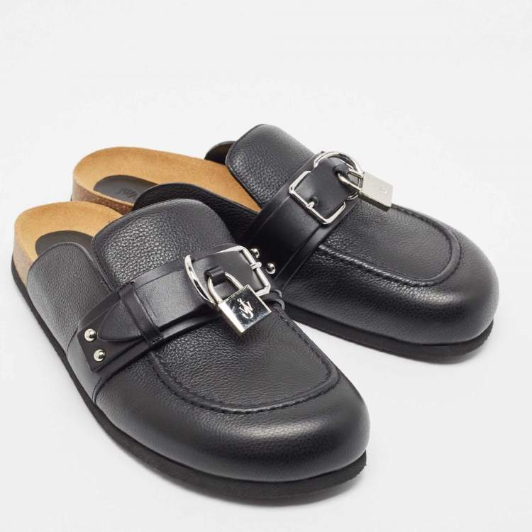 Pre Owned J.W.Anderson Black Leather Padlock Flat Mules Size 42