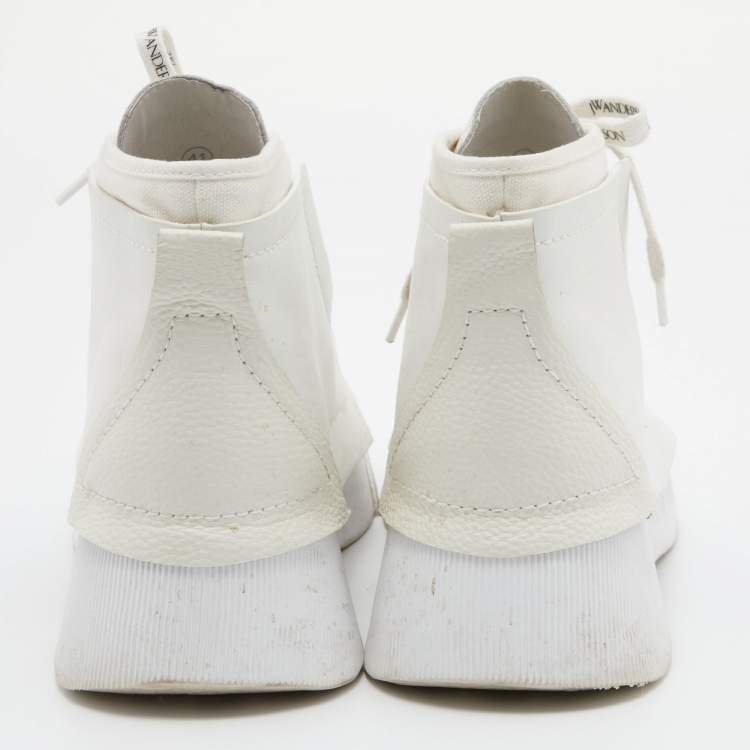 Pre Owned J.W. Anderson White Leather and CanvasL ace Up Sneakers Size 41