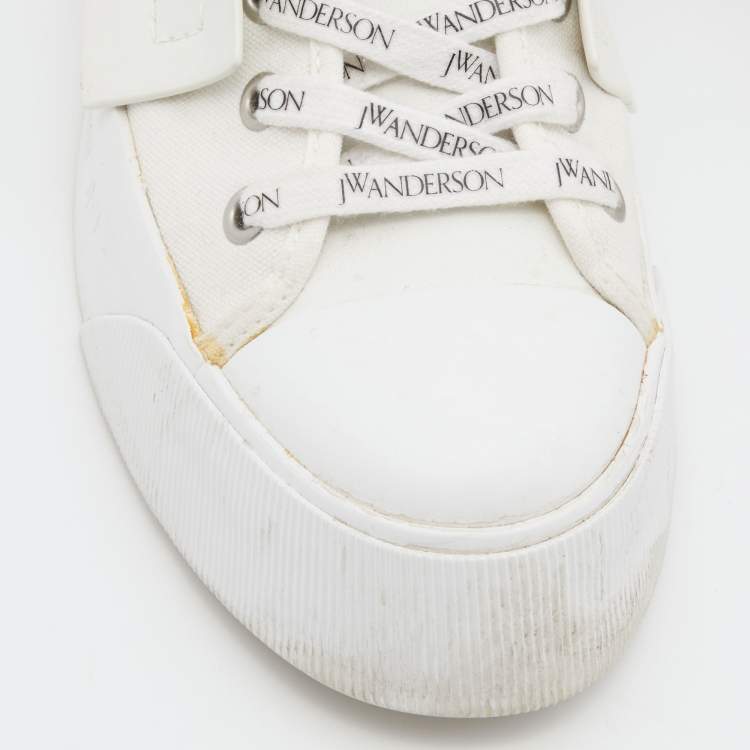 Pre Owned J.W. Anderson White Leather and CanvasL ace Up Sneakers Size 41