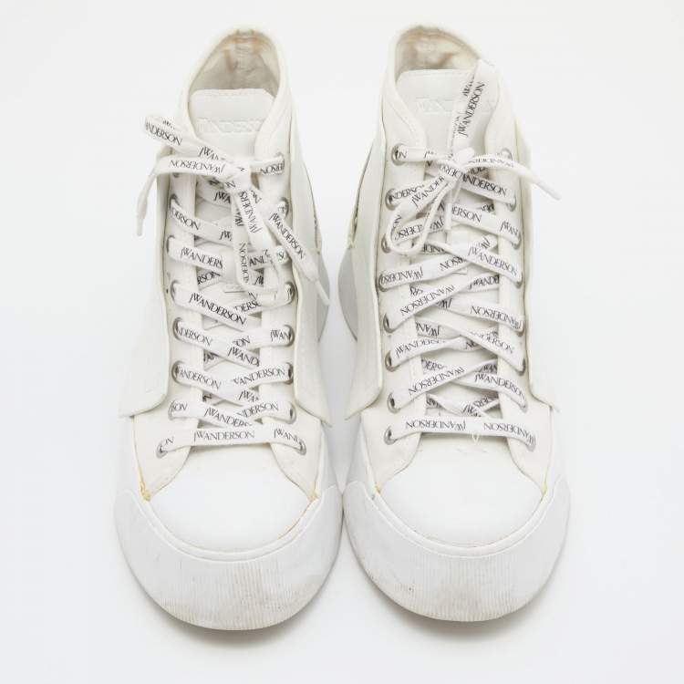 Pre Owned J.W. Anderson White Leather and CanvasL ace Up Sneakers Size 41
