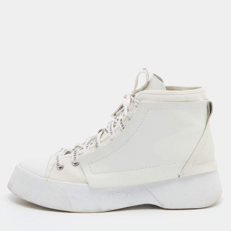 Pre Owned J.W. Anderson White Leather and CanvasL ace Up Sneakers Size 41