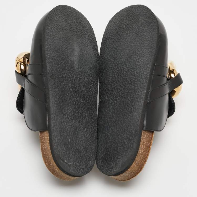 Pre Owned J.W.Anderson Black Leather Chain Link Flat Mules Size 43