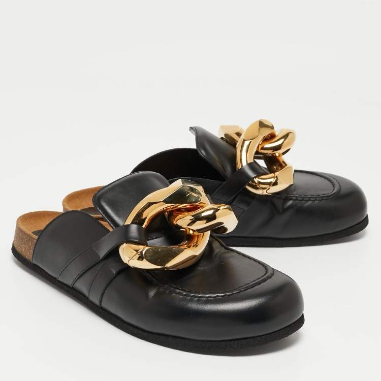 Pre Owned J.W.Anderson Black Leather Chain Link Flat Mules Size 43
