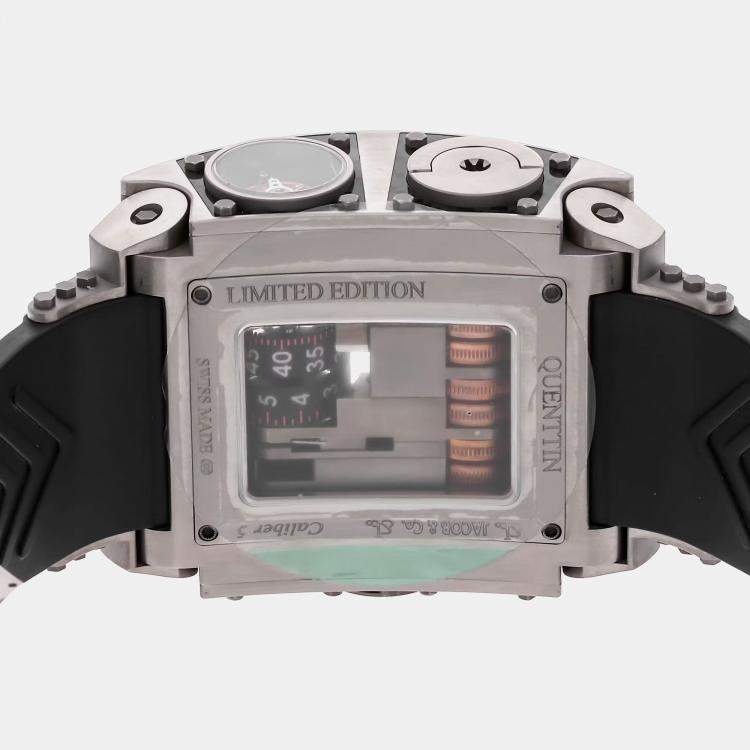 Pre Owned Jacob & Co. Quenttin Tourbillon Limited Edition QT100.20.NS.AA.A Manual Winding Titanium Skeleton Dial Men's Wristwatch 56x47mm