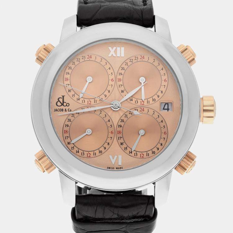Pre Owned Jacob & Co. Five Time Zone H-24 SSC Automatic Copper Stainless Steel  Men's Wristwatch 47 mm