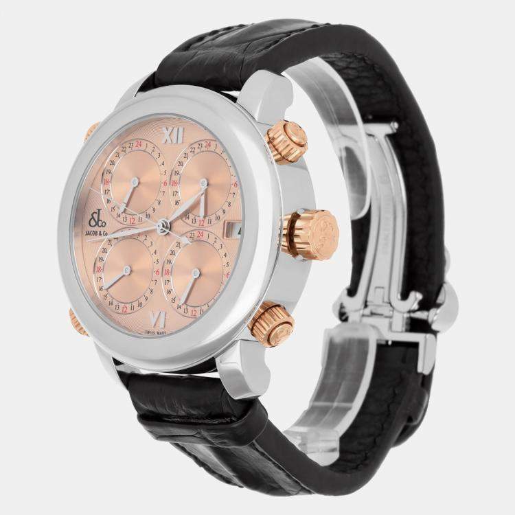 Pre Owned Jacob & Co. Five Time Zone H-24 SSC Automatic Copper Stainless Steel  Men's Wristwatch 47 mm