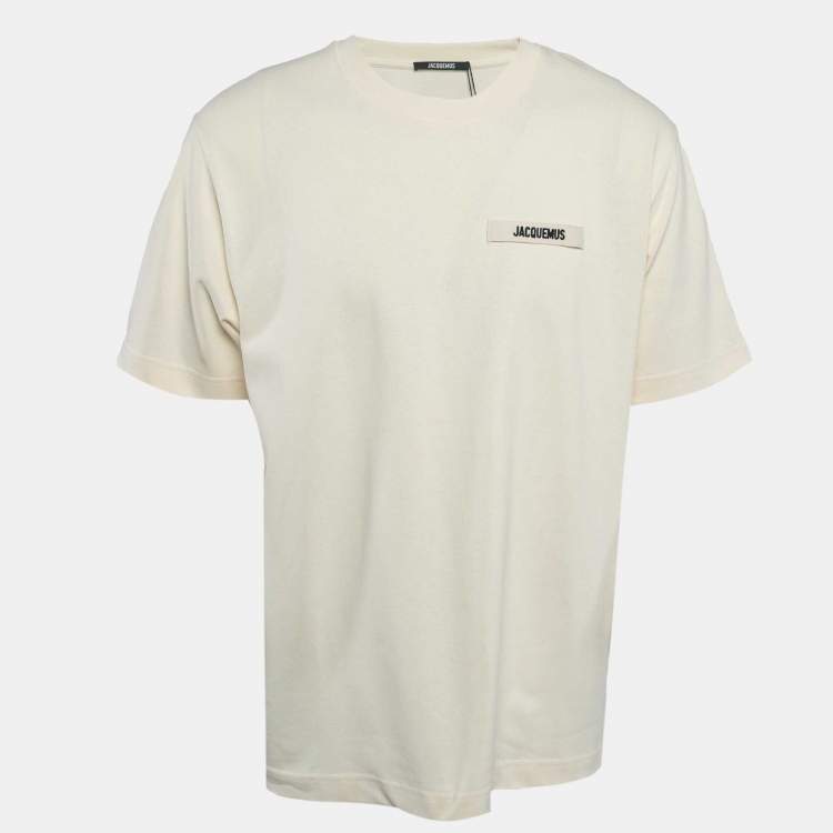 Pre Owned Jacquemus Beige Cotton Crew Neck Gros Grain T-Shirt XL