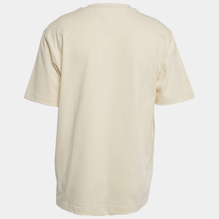Pre Owned Jacquemus Cream Cotton Crew Neck Gros Grain T-Shirt XL