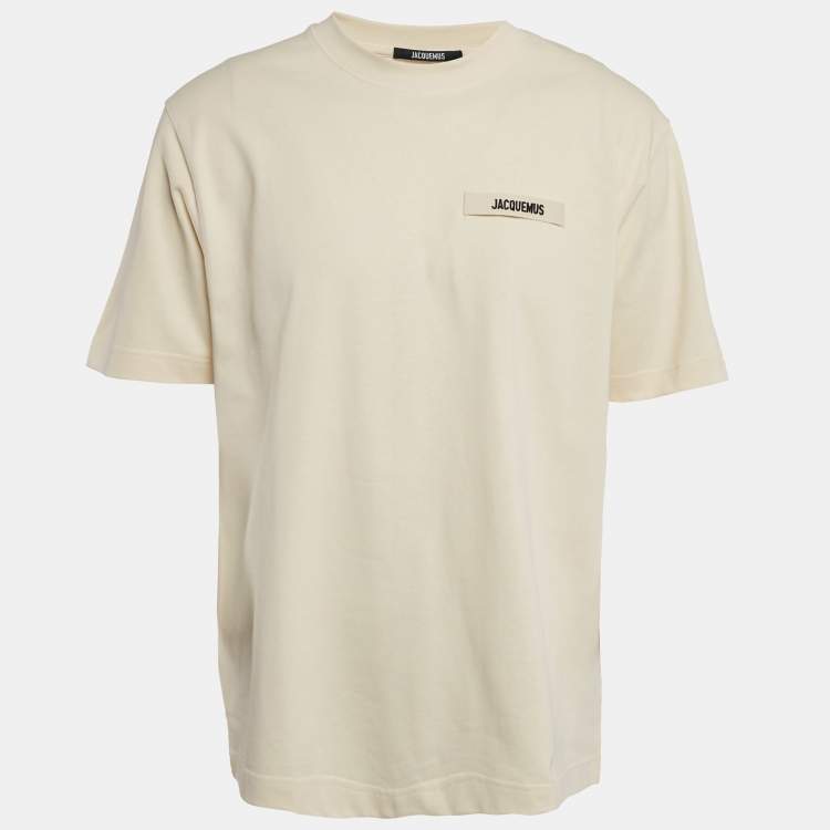 Pre Owned Jacquemus Cream Cotton Crew Neck Gros Grain T-Shirt XL