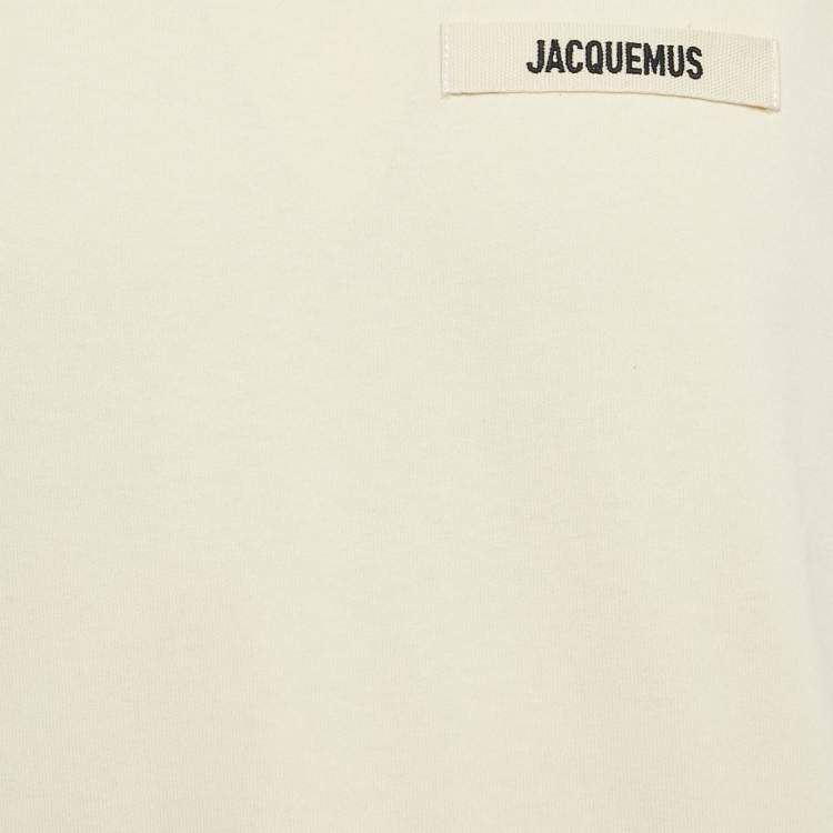 Pre Owned Jacquemus Beige Cotton Crew Neck Gros Grain T-Shirt M