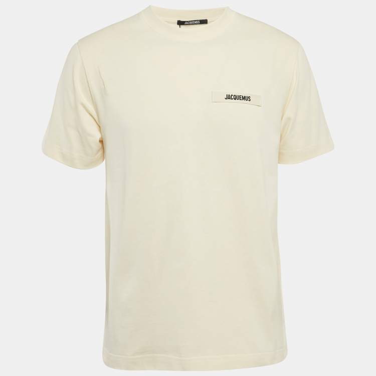 Pre Owned Jacquemus Beige Cotton Crew Neck Gros Grain T-Shirt M