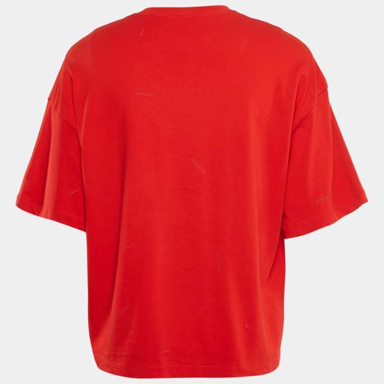 Pre Owned Jacquemus x Nike Red Logo Embossed Crew-Neck Oversized T-Shirt S