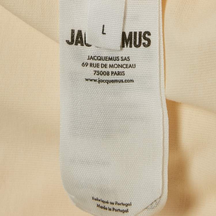 Pre Owned Jacquemus Cream Logo Print Cotton Raglan Sleeve T-Shirt L