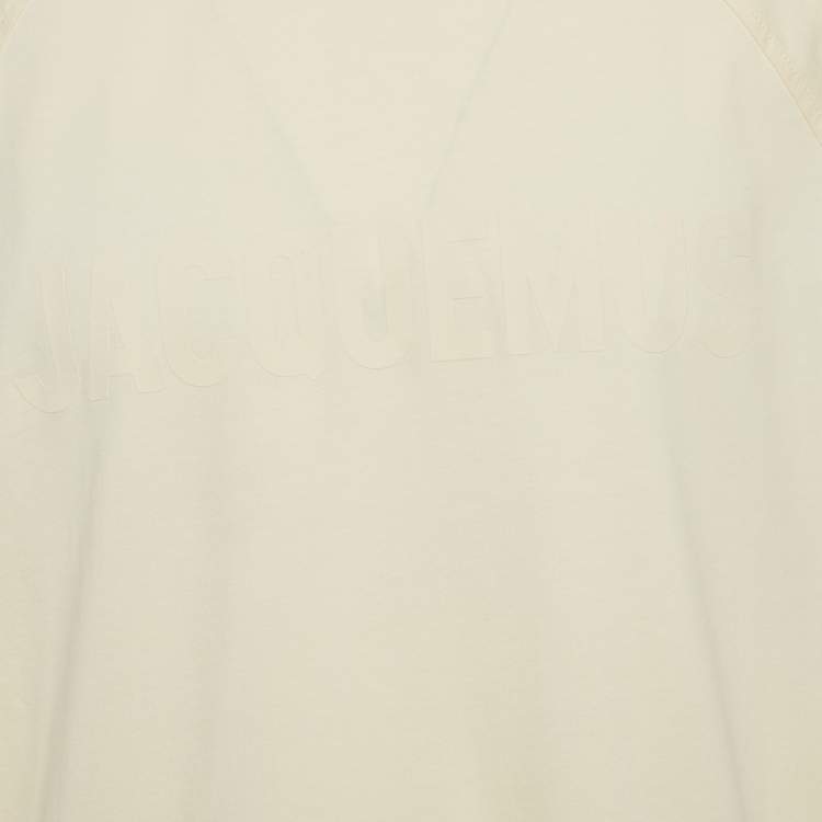 Pre Owned Jacquemus Cream Logo Print Cotton Raglan Sleeve T-Shirt L