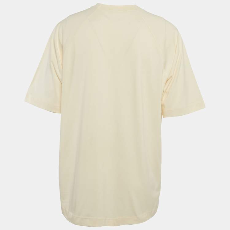 Pre Owned Jacquemus Cream Logo Print Cotton Raglan Sleeve T-Shirt L