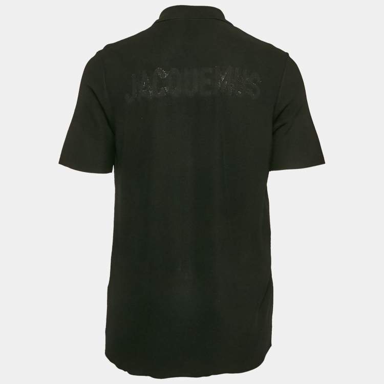 Pre Owned Jacquemus Black Knit Logo Detail Polo T-Shirt XS