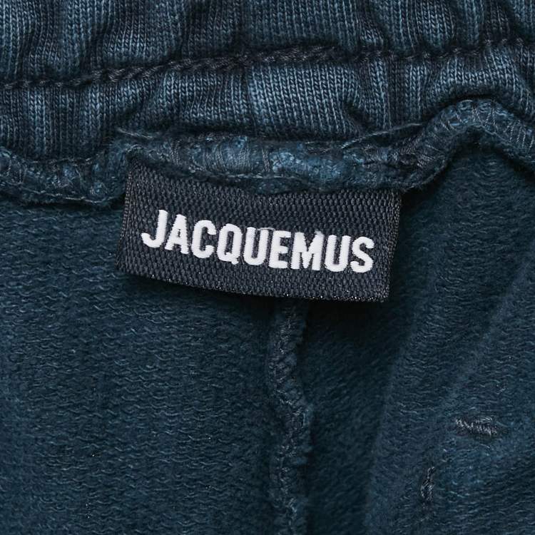 مملوكة مسبقًا Jacquemus Navy Blue Logo Embroidered Cotton Knit Trackpants L