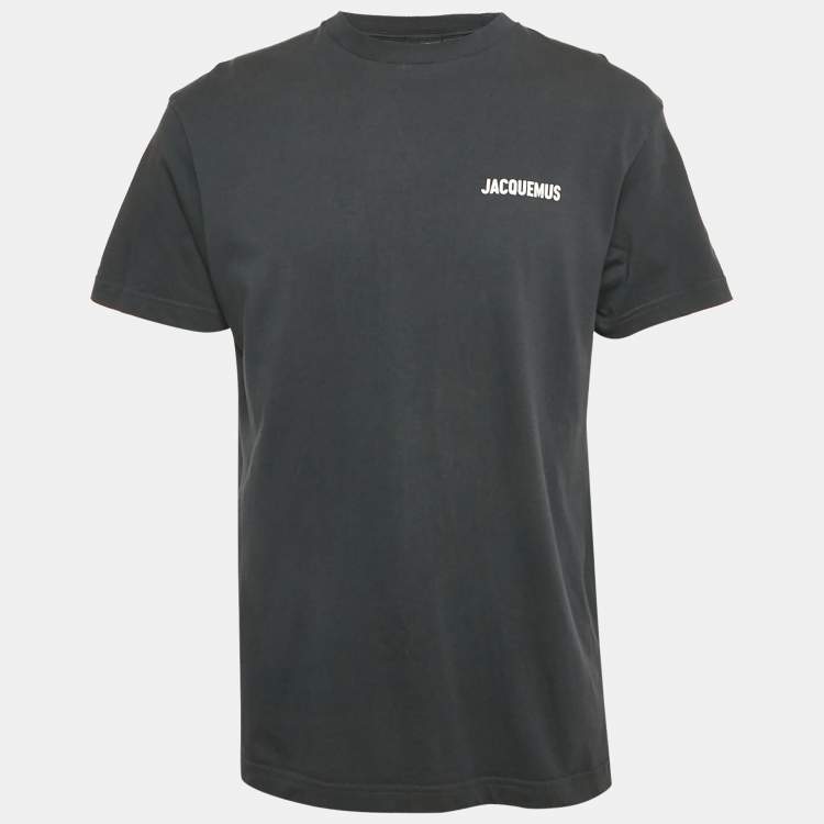 Pre Owned Jacquemus Navy Blue Logo Print Cotton Crew Neck T-Shirt L