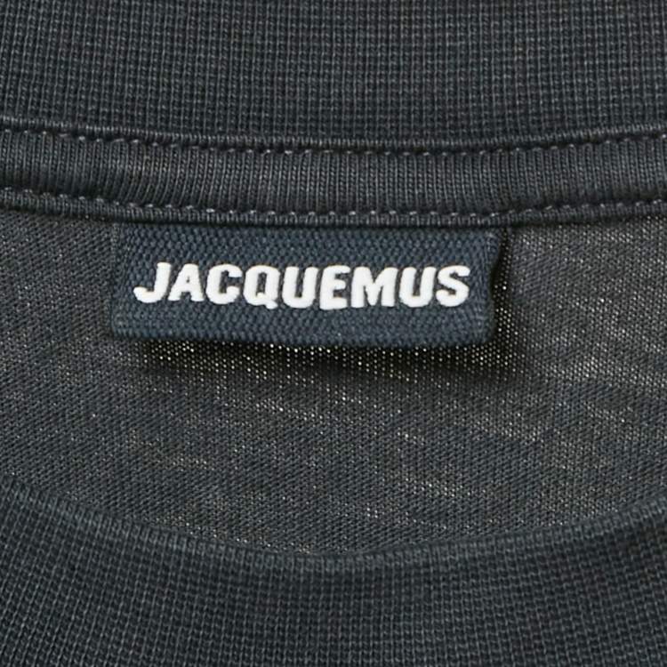 Pre Owned Jacquemus Navy Blue Logo Print Cotton Crew Neck T-Shirt L