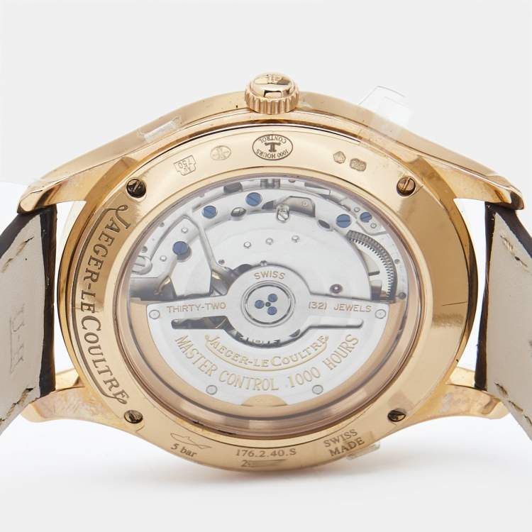 Pre Owned Jaeger-LeCoultre Silver 18K Rose Gold Alligator Leather Master Control Date 176.2.40.S Men's Wristwatch 39 mm