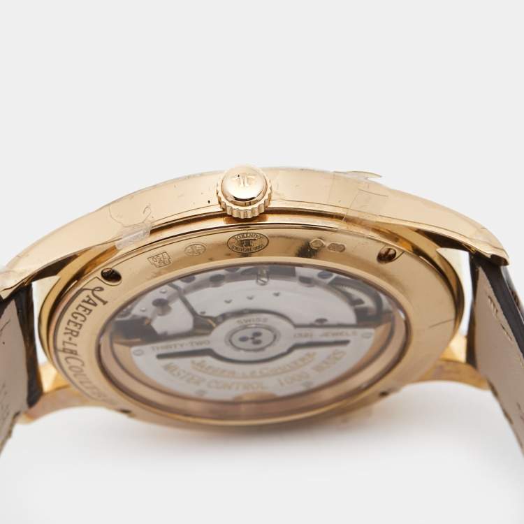 Pre Owned Jaeger-LeCoultre Silver 18K Rose Gold Alligator Leather Master Control Date 176.2.40.S Men's Wristwatch 39 mm
