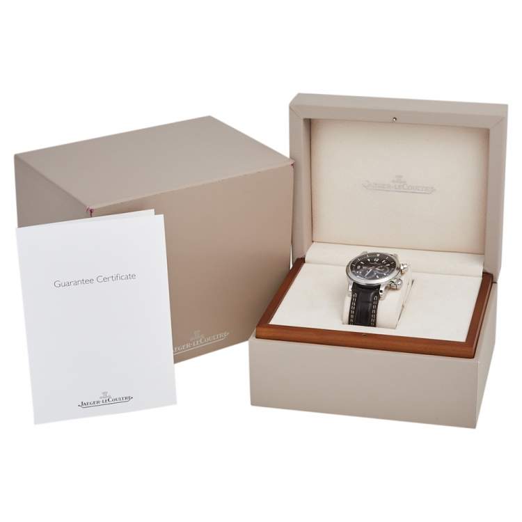 Pre Owned Jaeger LeCoultre Black Stainless Steel Leather Geographic Master Compressor 146.8.83 Men's Wristwatch  41 mm
