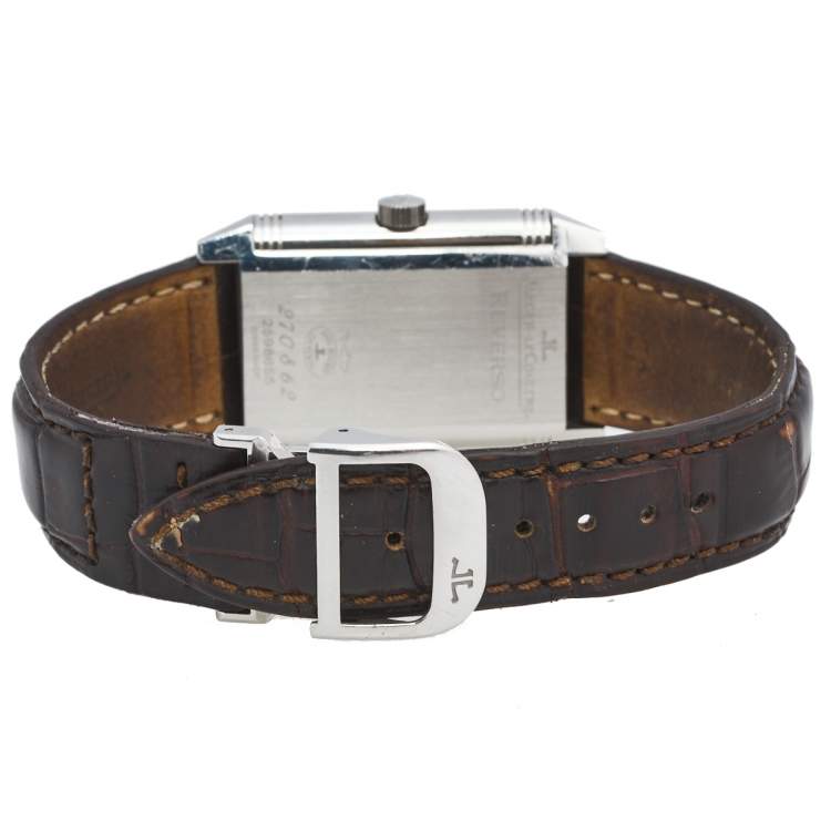Pre Owned Jaeger-LeCoultre Silver Stainless Steel Alligator Reverso GT 270.8.62 Men's Wristwatch 26 mm
