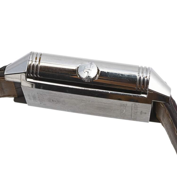 Pre Owned Jaeger-LeCoultre Silver Stainless Steel Alligator Reverso GT 270.8.62 Men's Wristwatch 26 mm