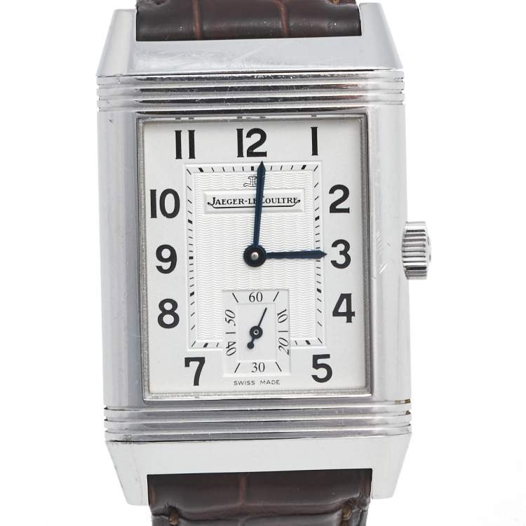 Pre Owned Jaeger-LeCoultre Silver Stainless Steel Alligator Reverso GT 270.8.62 Men's Wristwatch 26 mm