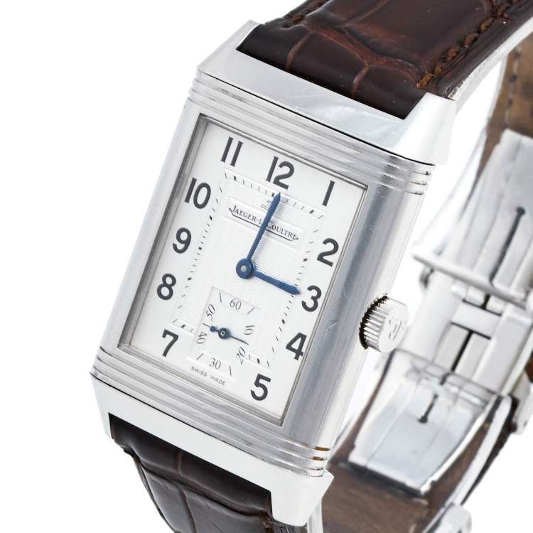 Pre Owned Jaeger-LeCoultre Silver Stainless Steel Alligator Reverso GT 270.8.62 Men's Wristwatch 26 mm