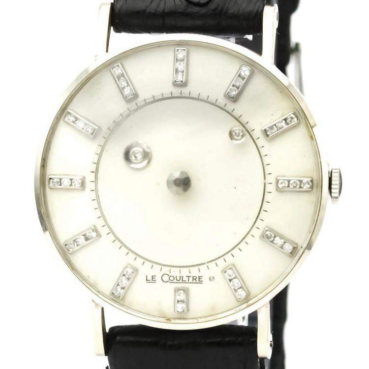 Pre Owned Jaeger LeCoultre Silver Diamonds 18k White Gold Mystery Cal 480 Men's Wristwatch 33 MM