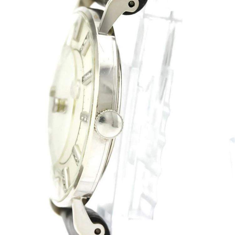 Pre Owned Jaeger LeCoultre Silver Diamonds 18k White Gold Mystery Cal 480 Men's Wristwatch 33 MM