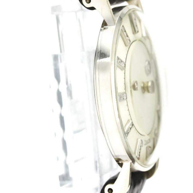 Pre Owned Jaeger LeCoultre Silver Diamonds 18k White Gold Mystery Cal 480 Men's Wristwatch 33 MM