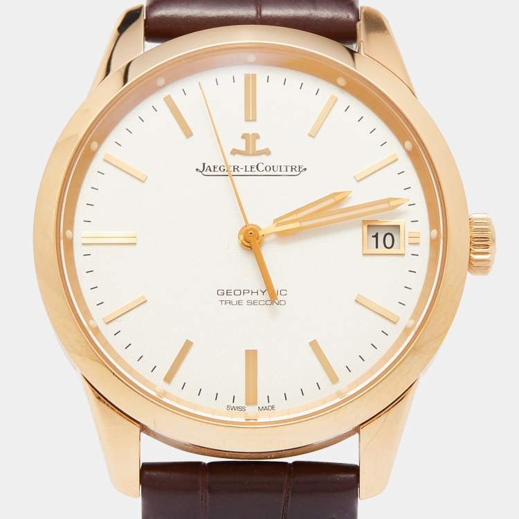 Pre Owned Jaeger-LeCoultre Silver 18K Rose Gold Alligator Leather Geophysic 501.2.TO.S Men's Wristwatch 39.60 mm